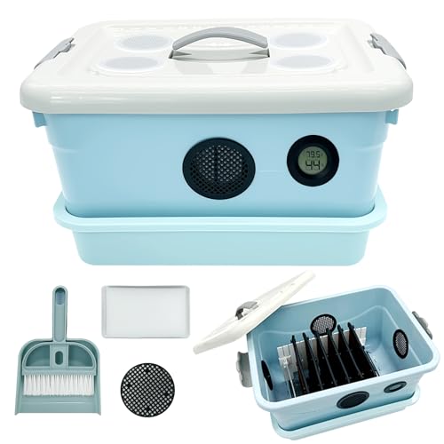 Cricket Keeper,Dubia Roach Container,with Temperature and Humidity Detector,Live Crickets Keeper for Reptiles,Insect Habitat for Crickets,Dubia Roach,with Water Dish, Feeding Tray,Cleaning Brush (A)