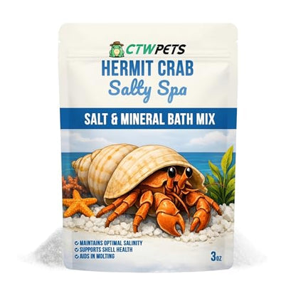 Salty Spa Hermit Crab Salt Water Mix with Calcium & Trace Minerals | Marine salt for hermit crabs creates mineral-rich soaking water with calcium and trace minerals for habitat pools