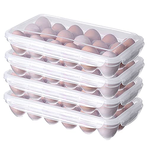 XBY-US 4 Pack Covered Egg Holders,Egg Holder For Refrigerator,travel egg Storage Container,Plastic Refrigerator Egg Trays,camping egg box,Deviled Egg Tray Carrier with Lid Fits 18X4 Eggs(72 Eggs) - style: A-18 Egg-4 Pack