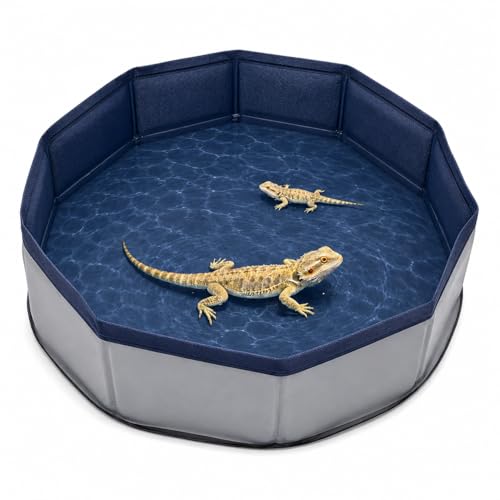 Eooqi Foldable Bearded Dragon Bathtub, Gray 19 x 3.5 in Reptile Pool | Collapsible Portable Hard-Side Small Pet Water Tub for Bearded Dragons, Hedgehogs & Hamsters - color: Gray