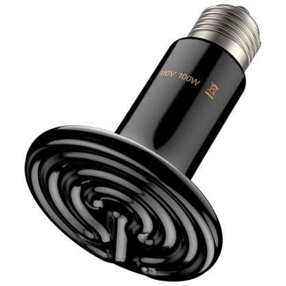 Pawfly 100 W E26 Ceramic Heat Emitter for Reptiles, No Light Emitting Reptile Heat Lamp Bulb, Infrared Ceramic Heat Bulb for Amphibian Chicken Snake Lizard, Ceramics Heat Lamp, Pet Brooder Coop Heater - size: For 30-40 Gallon Terrarium