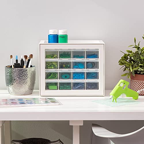 IRIS USA 16-Drawer Small Drawer Organizer, Craft Desk Storage, White | Wall mountable, Stackable Teacher Toolbox, Beads, Building Bricks, Water Packets, Screws, Hardware - color: White, size: 16 Drawer