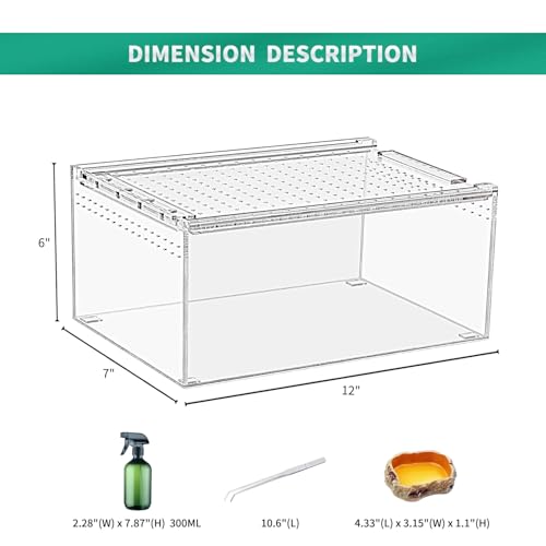 Reptile Terrarium kit,12"*7"*6" Reptile Breeding Box, Magnetic Acrylic Enclosure，for Tarantula，Hermit Crab，Jumping Spider，Iguana，Leopard Gecko，Bearded Dragon, Insect,Scorpions.(30*18*15 cm） - size: 12"*7"*6"