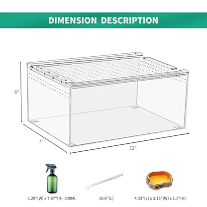 Reptile Terrarium kit,12"*7"*6" Reptile Breeding Box, Magnetic Acrylic Enclosure，for Tarantula，Hermit Crab，Jumping Spider，Iguana，Leopard Gecko，Bearded Dragon, Insect,Scorpions.(30*18*15 cm） - size: 12"*7"*6"