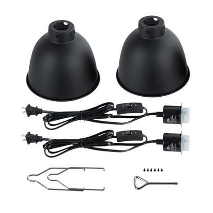 2 Pack Reptile Light Fixture, 8.1in Deep Dome Reptile Heat Lamp Fixture with Switch, Dual Terrarium UVB Basking Light Fixture for Bearded Dragon Snake Lizard, Suitable for E26 Bulb Up to 150W - size: 8.1'' 150W/2 Pack