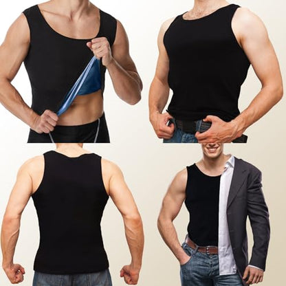 Sauna Vest for Men Waist Trainer, Sleeveless Mens Sweat Sauna Suit Shirt Compression Tank Top - color: Blue Inner, size: XX-Large-3X-Large