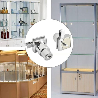 Sliding Glass Door Lock Set with Keys for Display Cabinet or Terrarium,Zinc Alloy Construction,Rust-Resistant,for 5-8mm Glass,Silver,Pack of 4