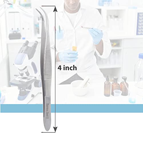 Lab Tweezers High Precision Forceps, Fine Strong Curved Point Tweezers, Stainless Steel (4 Inch) - size: 4 Inch