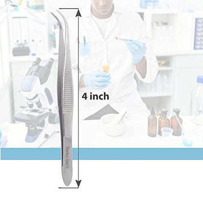 Lab Tweezers High Precision Forceps, Fine Strong Curved Point Tweezers, Stainless Steel (4 Inch) - size: 4 Inch