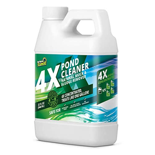 4X Pond Cleaner - Reduces Muck & Sludge for a Clean, Natural Look - Super Concentrated Lake and Water Feature Enzymes Treats Up to 1 Acre, Pair with Dye - Safe for Fish and Wildlife (32 oz) - size: 32 oz