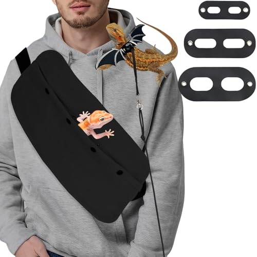 Bearded Dragon Leash and Harness Set, Bearded Dragon Accessories(Include Chest Pack, Lizard Leash), Bearded Dragon Decor Suit for Outdoor Travel-Black - color: Black