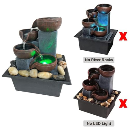 Small Tabletop Waterfall Fountain Zen Meditation Fountain Indoor Desktop Water Fountain with LED Light and Natural River Rocks for Office Home Bedroom - color: F