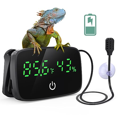 PAIZOO LED Digital Reptile Thermometer and Humidity Gauge with USB Charging | Long Battery Life, Switch Between ℉/℃, Terrarium Temperature Humidity Meter, for Snake Bearded Dragon Lizard or Greenhouse