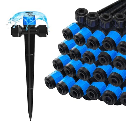 Push-to-Fit Drip Irrigation Vortex Emitters for 1/4" Drip Irrigation Tubing, 20 Pcs Adjustable 360 Degree Water Flow Fan Shape Drippers with Stake in-Line Drip System Emitter - size: Push-to-fit Vortex Emitters - 20 Pieces