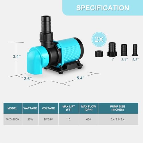 660GPH Aquarium Return pump with LCD display controller, DC 24V 25W aquarium pump for saltwater freshwater aquarium,fish tank,sump,20 speeds ECO Quiet Submersible and inline pump - style: 660GPH 25W