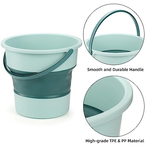 Noamus 3 Pack 2.6 Gallon Collapsible Plastic Bucket, 10L Foldable Round Tub with Handle, Folding Portable Fishing Water Pail, Space Saving Outdoor Waterpot for Garden Camping Car Mop Cleaning Beach