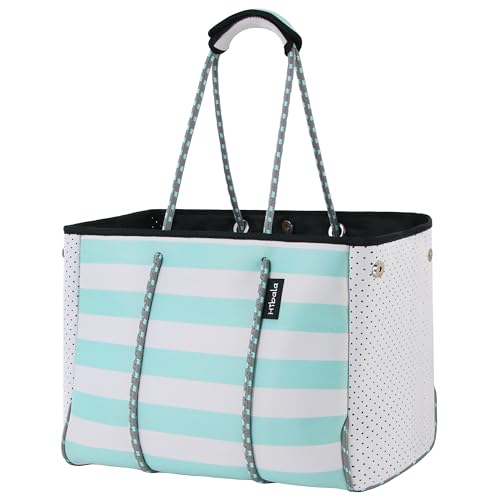 Hibala Neoprene Multipurpose Beach Bag,Gym/Travel/Pool Bag,Tote For Women&Men - color: Green Stripe