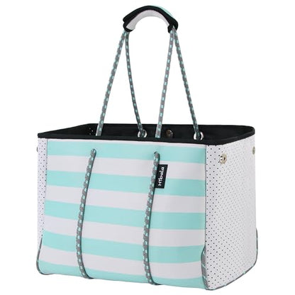 Hibala Neoprene Multipurpose Beach Bag,Gym/Travel/Pool Bag,Tote For Women&Men - color: Green Stripe