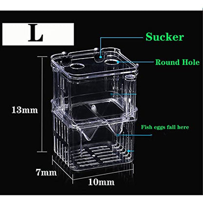 Still Awake Aquarium Fish Breeder Box Plastic Fish Isolation Breeding Box Hatching Incubator Box for Baby Fish Shrimp Clownfish Guppy （L） - size: L