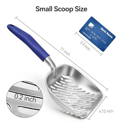 Cat Litter Scoop, Kitty Metal Scooper with Long Handle | Heavy Duty Aluminum Deep Sifter, Rustproof Durable Kitten Poop Shovel for Travel & Small Litter Box - color: Blue, size: Medium