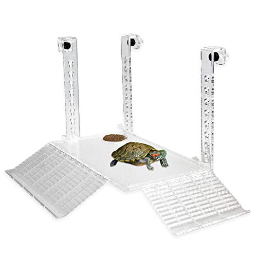 Hanging Turtle Basking Platform, Adjustable Acrylic Aquatic Reptile Turtle Tank Dock with Ramp, for Aquatic Turtles, Turtle Tank Aquarium - Medium (12inch)