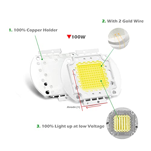 CHANZON High Power Led Chip 100W White 6000K - 6500K | (3000mA / DC 30V - 34V / 100 Watt) Super Bright Intensity SMD COB Light Emitter Components Diode Bulb Lamp Beads DIY Lighting - color: C) White (6000k)