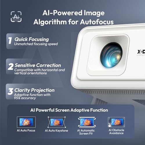 XGODY Portable Projector wtih Wifi and Bluetooth, Gimbal A1, Built in Apps | 260ANSI Android 14 Smart Projector Auto Focus, Support 4K 1080P 6D Auto Keystone Correction, 180° Rotation for Bedroom Home