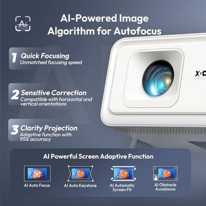 XGODY Portable Projector wtih Wifi and Bluetooth, Gimbal A1, Built in Apps | 260ANSI Android 14 Smart Projector Auto Focus, Support 4K 1080P 6D Auto Keystone Correction, 180° Rotation for Bedroom Home