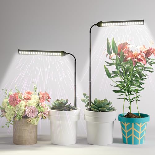 LED Grow Light 2 Pack, 6000K White Full Spectrum 144 LED Gooseneck Growing Lamp for Indoor Plants Growth,4 8 12 18Hrs Timer & Brightness Changeable,Insert Pole Extendable 4-10'' - size: 60W