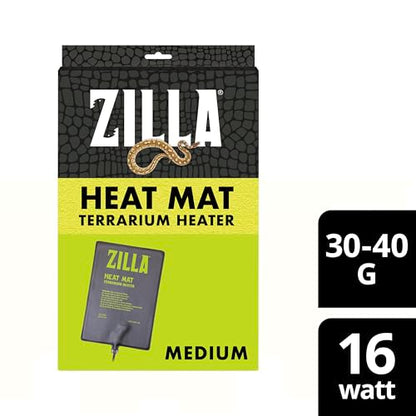 Zilla Heat Mat, Terrarium Heater for Reptiles, Snakes (Ball Pythons, Corn Snakes), Leopard Geckos, Tortoises, Amphibians and Arachnids, Medium, Fits 30-40 Gallon, 16 Watt | Terrarium Heater for Reptiles, Snakes (Ball Pythons, Corn Snakes), Leopard Geckos,