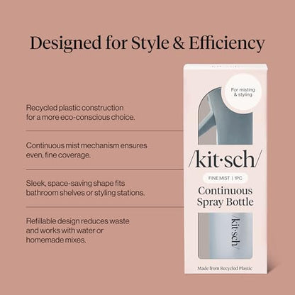Kitsch Continuous Spray Bottle for Hair – Haze Blue, 150ml | Fine Mister Spray Bottle & Water Spray Bottle – Recycled Hair Spray Bottle – Spray Bottles for Cleaning, Styling, & More - color: Haze Blue