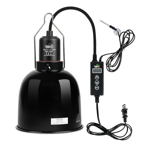 LUCKY HERP Reptile Light Fixture with Dimming Thermostat & Timer, Aluminum 5.5inch Deep Dome Reptile Lamp Fixture, Heat Lamp Fixture for Reptile Bulb Basking Heat Bulb, Max 100W - size: 5.5 Inch