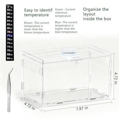 Jumping Spider Enclosure, Small Reptile Insect Terrarium, Spider Tank with Magnetic Door & All-Side Vent, Pre-Assembled Habitat for Spiderling, Mantis, Tarantula, Snail 4.7" * 4.7" * 7.8(Horizontal)