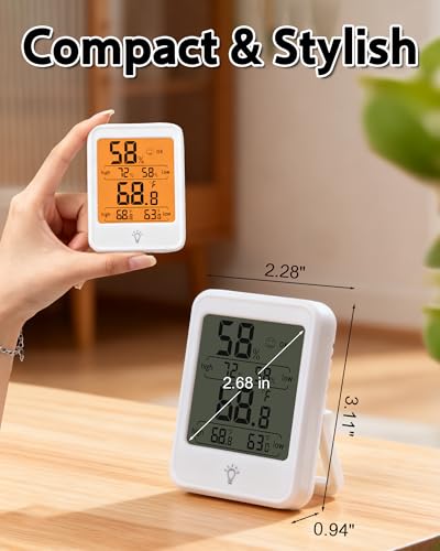 Digital Indoor Hygrometer Thermometer, 2.68-Inch Temperature/Humidity Monitor with Magnetic and Backlit, Indoor Room Thermometer/Humidity Meter for House Home Greenhouse