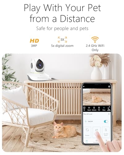 VSTARCAM 3MP Pet Cameras, Security Camera Indoor, Interactive Cat/Pet Camera with Phone App, 2.4GHz with IR Night Vision, AI Motion Tracking, 2-Way Audio, 24/7 Cloud & SD Card Storage