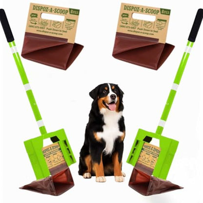 Dispoz-A-Scoop® Revolutionary 4-in-1 Dog Poop Scooper, 24" Handle & 8 Refill Bags - Fast, Easy, Clean with Disposable Bag Attachment, Just Scoop & "Pop" into trash. U.S.A, Always Stays Clean. - style: Bright green for nightime visibility