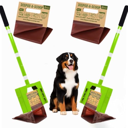Dispoz-A-Scoop® Revolutionary 4-in-1 Dog Poop Scooper, 24" Handle & 8 Refill Bags - Fast, Easy, Clean with Disposable Bag Attachment, Just Scoop & "Pop" into trash. U.S.A, Always Stays Clean. - style: Bright green for nightime visibility