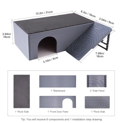 3 in 1 Reptile Basking Platform for Bearded Dragon, Leopard Gecko | Large Reptile Hides and Caves, with Adjustable Climbing Ramp & Heat Absorbing Slate Rock, 12.2×6.3×3.9 Inch
