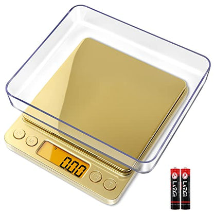 Fuzion Digital Scale .01 Gram Accuracy, 500g Small Kitchen Food Scales | 2 Trays Included for Jewelry, Gold, Herb, Powder, Spice, Coffee, Coin - Weight Gram and Oz - color: Gold