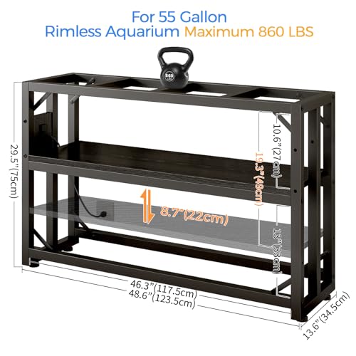 METYERRY 55 Gallon Fish Tank Stand with Power Outlet,Adjustable Shelf | 860 LBS Heavy Duty Metal Frame, Fits Fish Tanks Reptile Tanks and Turtle Tanks, Water Resistant Board, Home Aquarium Setup - color: Black, size: 55 Gallon