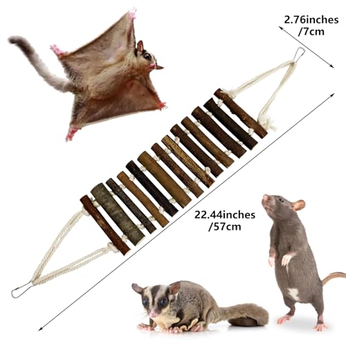 BNOSDM Sugar Glider Climbing Toys 2 Pack Nature Wood Rope Ladder Hanging Sugar Glider Bridge Cage Accessories for Mice Rat Hamster Gerbil Chinchilla