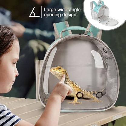 Bearded Dragon Travel Backpack with Harness and Leash Set,Lizard Backpack Travel Carrier,Space Capsule Clear Bubble Window Astronaut Reptile Carrier Backpack, Airline Approved - color: Green