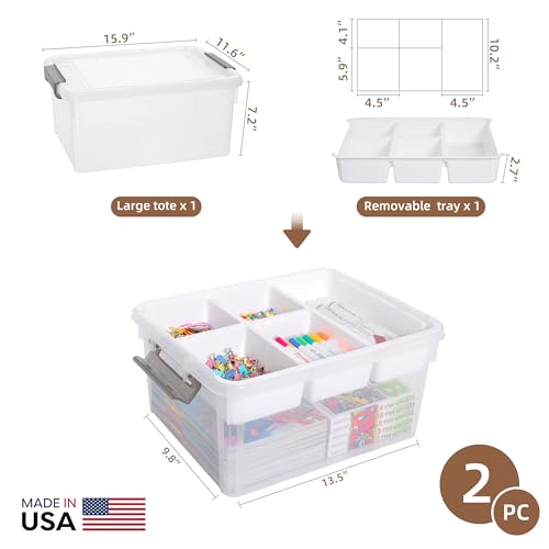 Citylife 17QT 2Packs Clear Craft Organizers and Storage Box with Tray | Stackable Art Supply Organizer Storage Bins with Lids for Beads, Markers, Sewing, Tools, Playdoh, Coloring Books, Made in USA - size: 17 Qt- 2 Pack