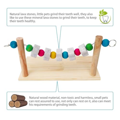 Hamster Wood Ledge Platform with Lava Stone Chew Block, Cage Rest Shelf Climbing Toy for Dwarf Hamsters, Sugar Gliders, Parakeets | Wooden Climb Rest Shelf,Teeth Grinding Toys for Rat Sugar Gliders,Nail Trimming Bird Perch Stand - style: Style A