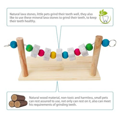 Hamster Wood Ledge Platform with Lava Stone Chew Block, Cage Rest Shelf Climbing Toy for Dwarf Hamsters, Sugar Gliders, Parakeets | Wooden Climb Rest Shelf,Teeth Grinding Toys for Rat Sugar Gliders,Nail Trimming Bird Perch Stand - style: Style A