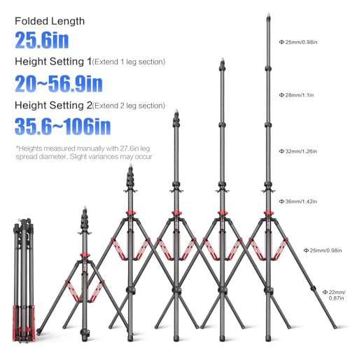FreeSea MT-03C Carbon Fiber Tripod, Adjustable Heavy Duty Light Stand | 106" Tall Tripod with Flip-Lock & Gas Spring, Professional Studio Light Stand, Supports Boom Arm, Large Softbox, Flash