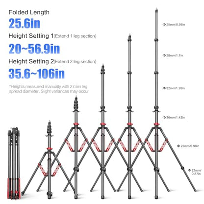 FreeSea MT-03C Carbon Fiber Tripod, Adjustable Heavy Duty Light Stand | 106" Tall Tripod with Flip-Lock & Gas Spring, Professional Studio Light Stand, Supports Boom Arm, Large Softbox, Flash