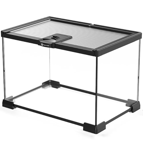 Reptile Float Glass Growth Tank, Transparent Reptile Terrarium with Wiring Hole, Eco Rainforest Feeding Box, Reptile Breeding Box Suitable for Stacking, Top Screen Ventilation Escape Proof Lid, - color: E