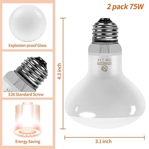 New Upgrade Reptile Heat Lamp Bulb (3rd Gen No Broken), 75W 2 Pack Basking Spot Light for Reptiles & Amphibians,UVA Daylight Heat Bulb for Bearded Dragon, Turtle - color: 75*2