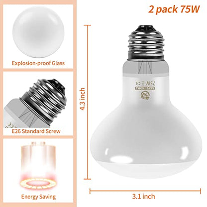 New Upgrade Reptile Heat Lamp Bulb (3rd Gen No Broken), 75W 2 Pack Basking Spot Light for Reptiles & Amphibians,UVA Daylight Heat Bulb for Bearded Dragon, Turtle - color: 75*2